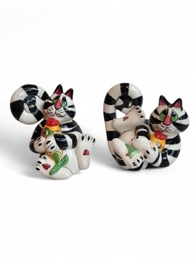 Clancy The Cat Blue Sky Signed Salt and Pepper Shakers Black & White Striped
